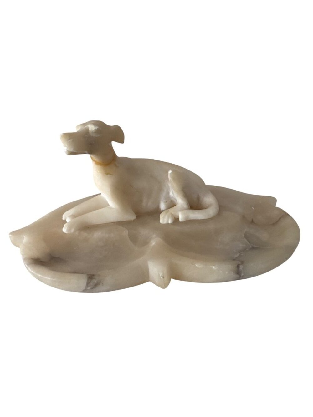 Vintage Marble Dog Figurine On Leaf Base Handmade Hollywood Regency Style